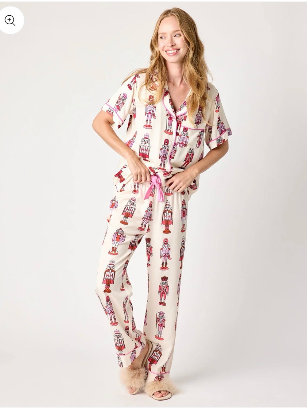 Katie Kime Nutcracker Holiday Pajama Set Pink Christmas Modal Cotton XS